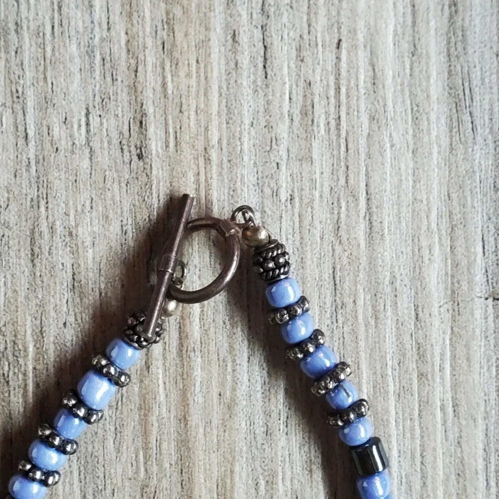 Black And Blue Beaded Tree of‎ Life Silver Toned Pendant Necklace Unbranded